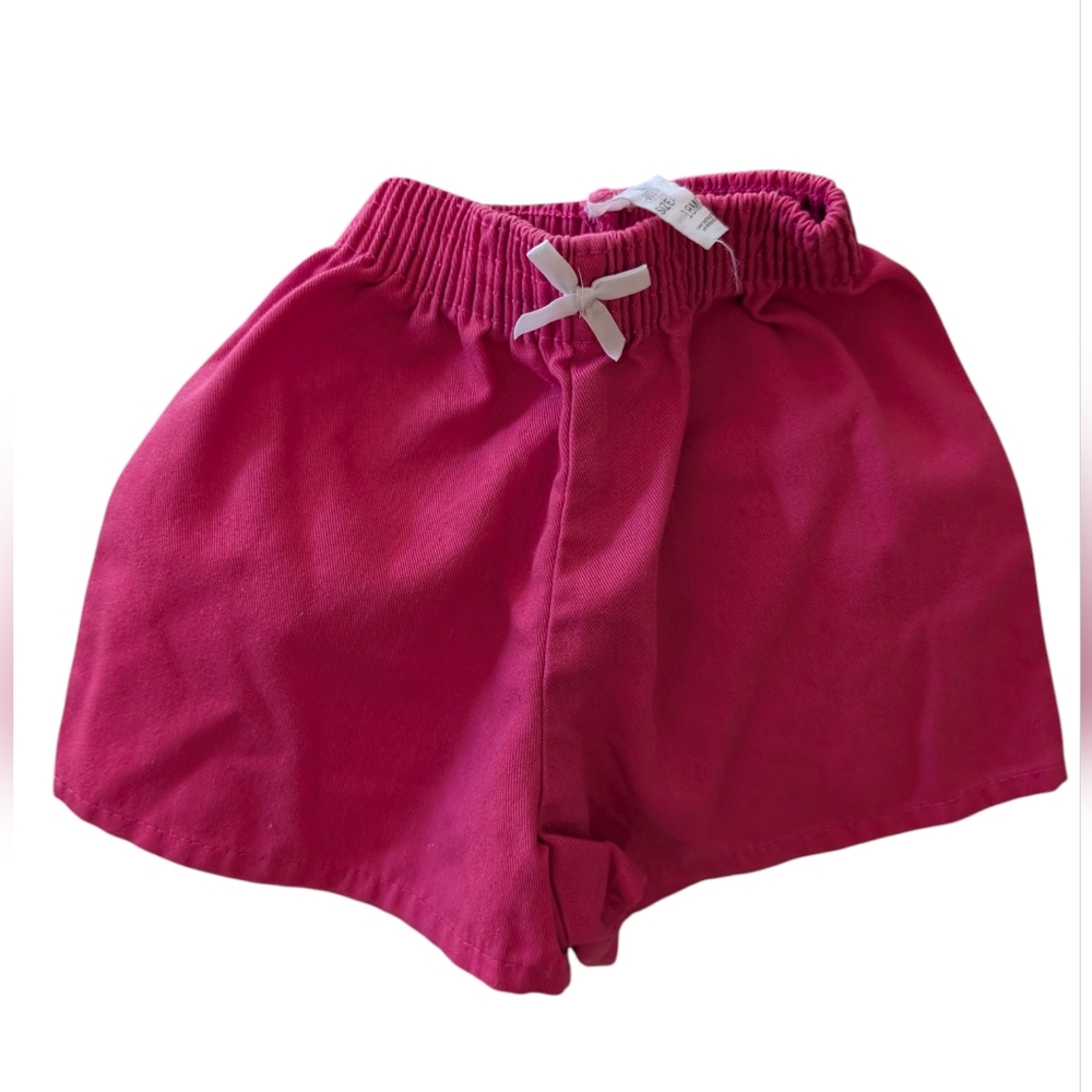 80s 90s Vintage Infant Girls Hot Pink Elastic Waist‎ Cotton Shorts Sz 18 Months